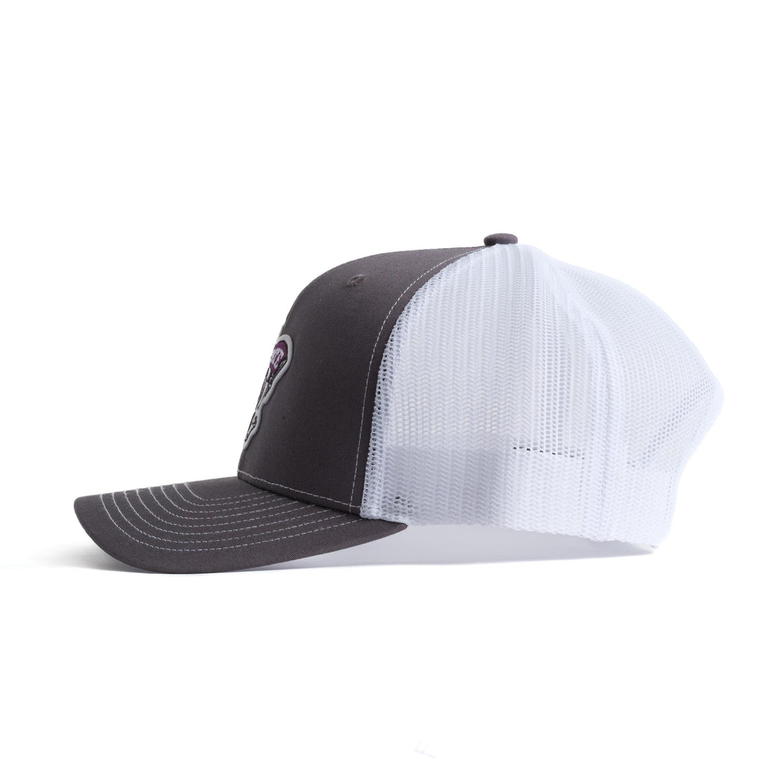 Side profile of Kansas State Hat in white and grey