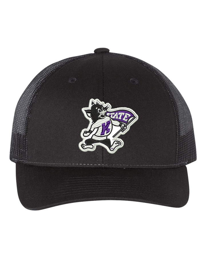 K State Trucker Hat in Black with Vintage Cat logo