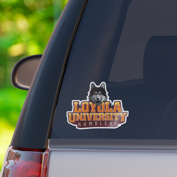 Loyola University Ramblers LU Wolf Logo on Car Decal Front on Car 