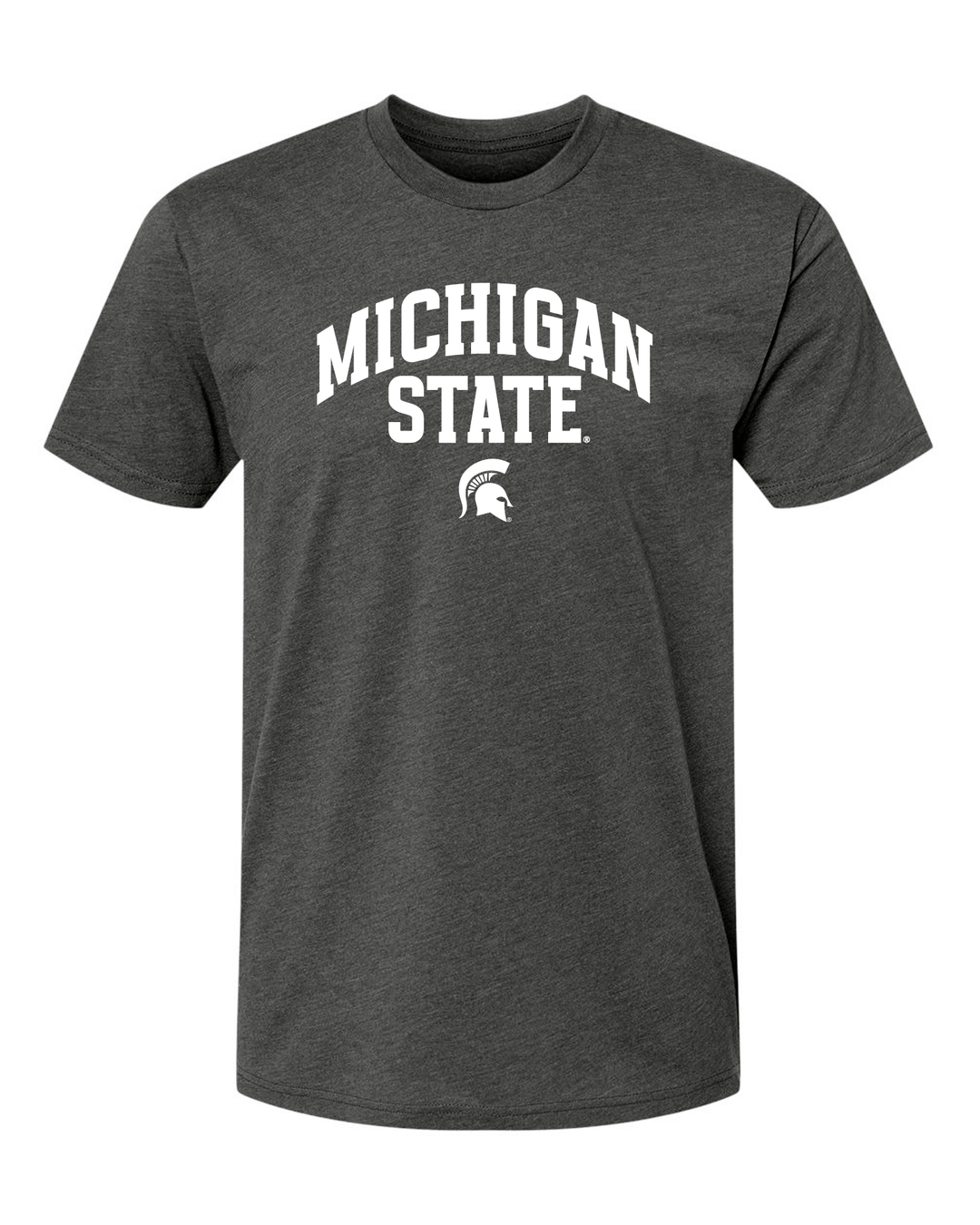 Gray t-shirt with 'Michigan State' text and logo on a white background