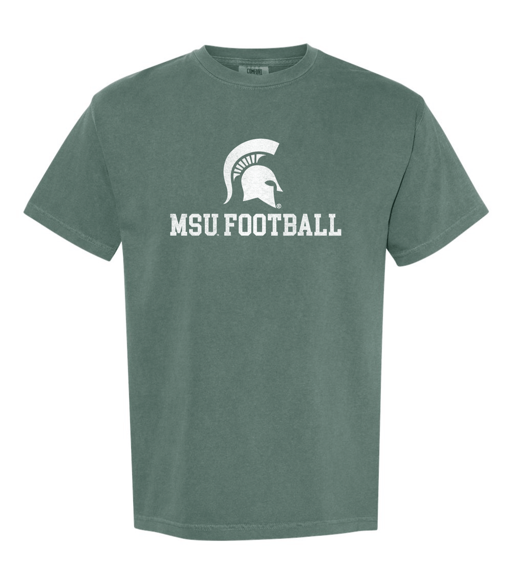 Green Comfort Colors Michigan State Shirt with MSU Football