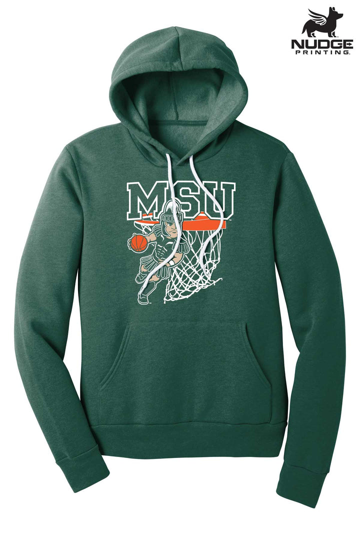 Green Michigan State Basketball Hoodie Showing the Sparty Mascot