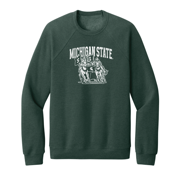 Green Michigan State Crewneck with Vintage Chariot Logo