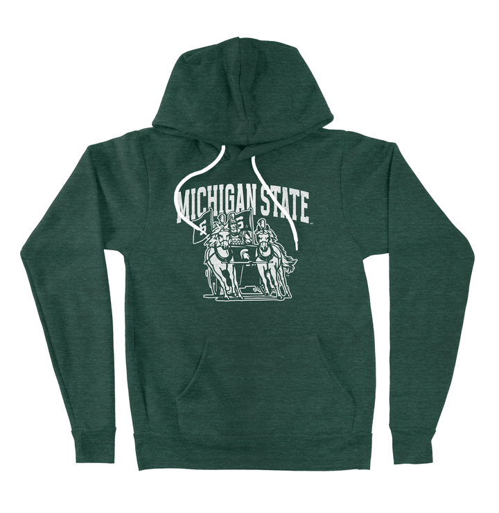Green Michigan State Hoodie with Vintage Chariot Logo