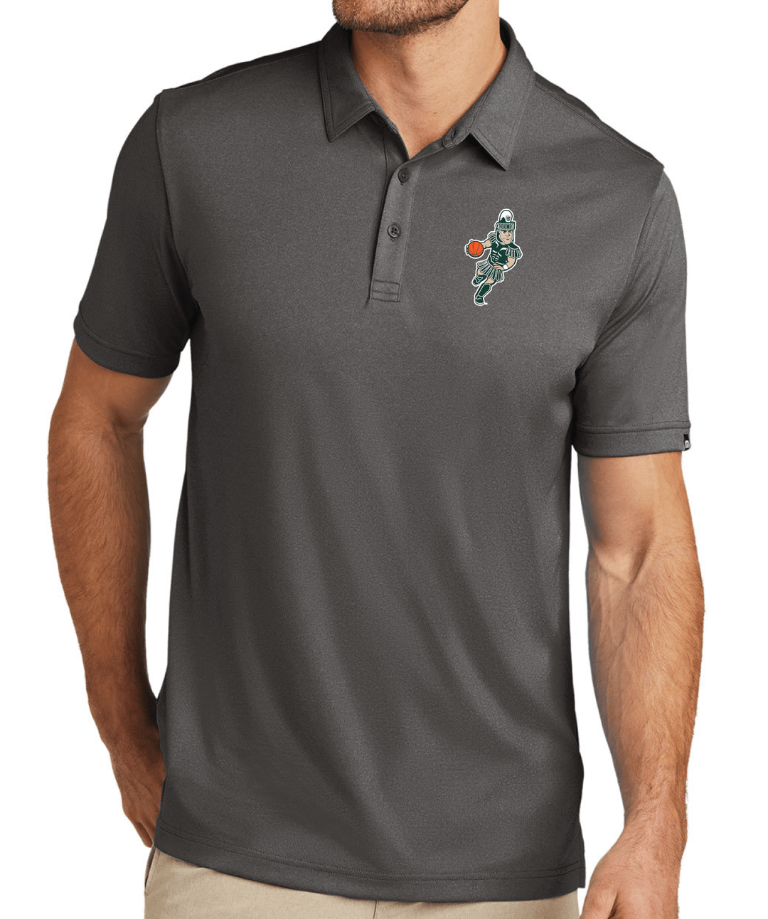 Travis Mathew Michigan State Grey Polo Basketball Sparty on Model