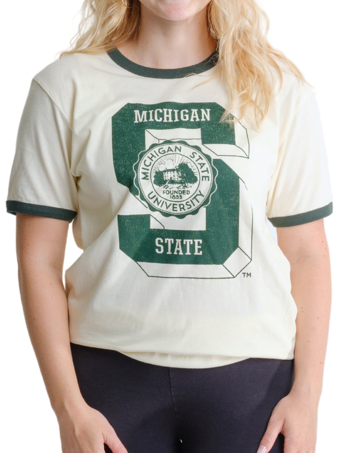 Michigan State University Vintage Block S Ringer T-shirt