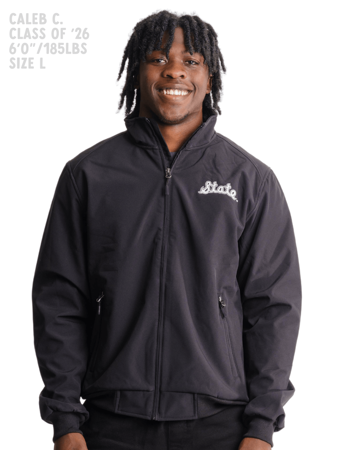 Black Michigan State bomber jacket with vintage State Script logo