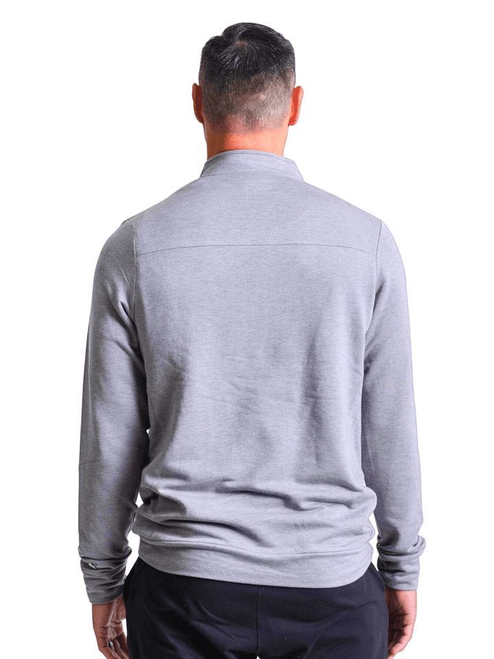 Back of grey Michigan State Quarter Zip from Nudge Printing on white background