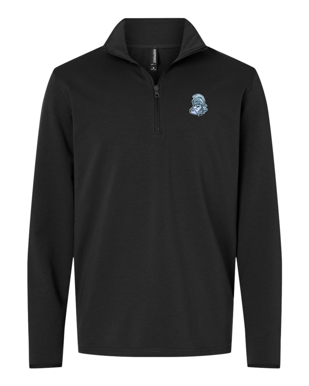 Black Michigan State White Quarter-zip Pullover with Gruff Sparty Logo Mock up front view on white background