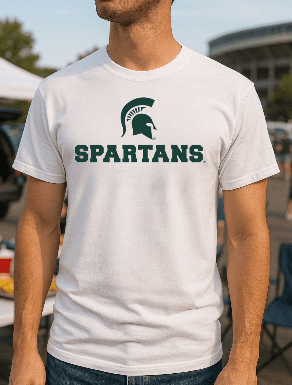 Michigan-State-Apparel-MSU-Spartans-White-T-Shirt-College-Student-at-Tailgate