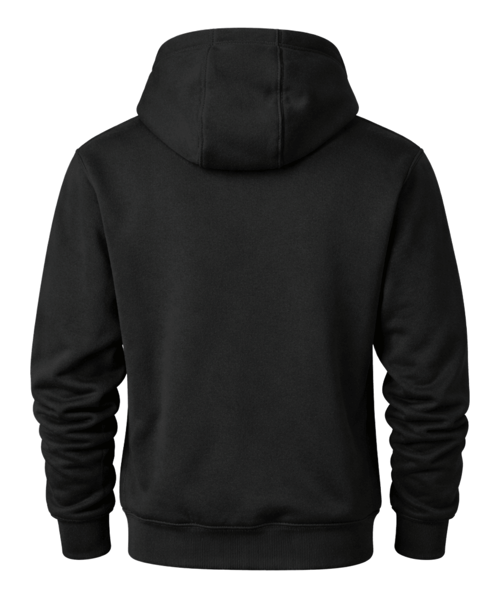 Back view of black Carhartt full-zip hoodie showing the plain back panel and attached hood.