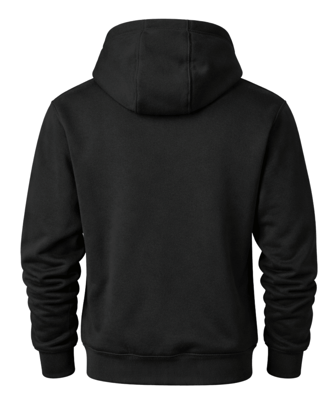 Back view of black Carhartt full-zip hoodie showing the plain back panel and attached hood.