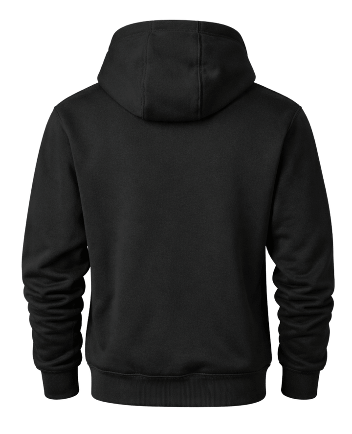 Back view of black Carhartt full-zip hoodie showing the plain back panel and attached hood.