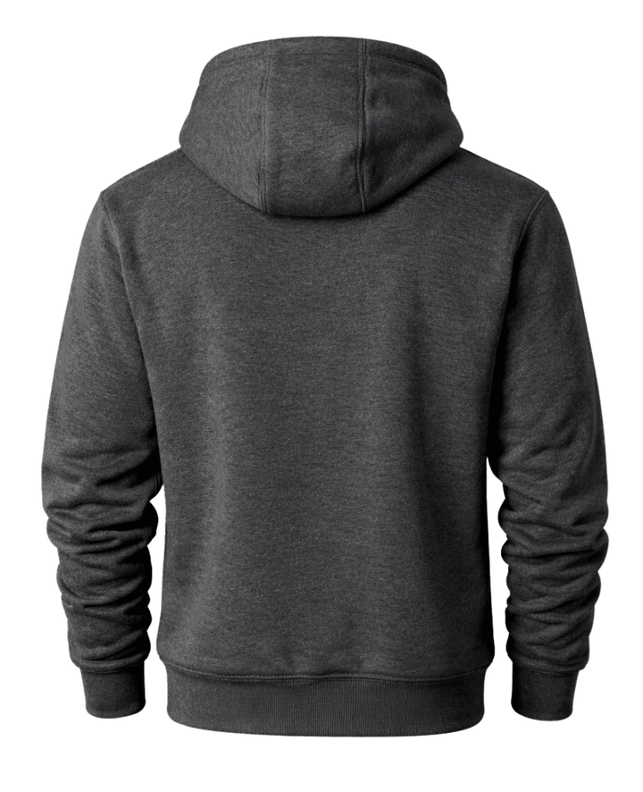 Back view of charcoal Carhartt full-zip hoodie showing the plain back panel and attached hood.