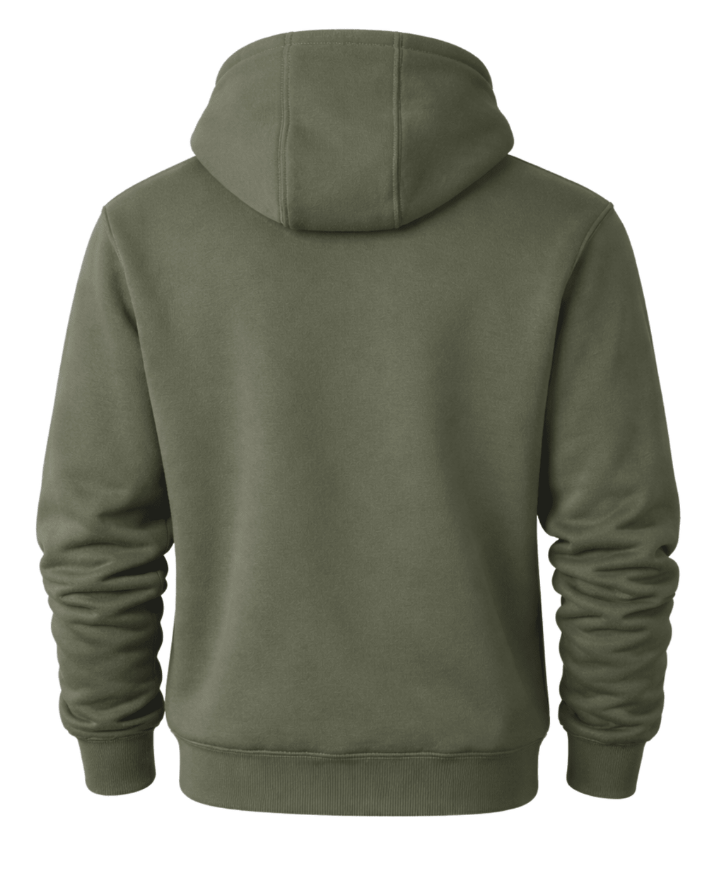 Back view of moss green Carhartt full-zip hoodie showing the plain back panel and attached hood.