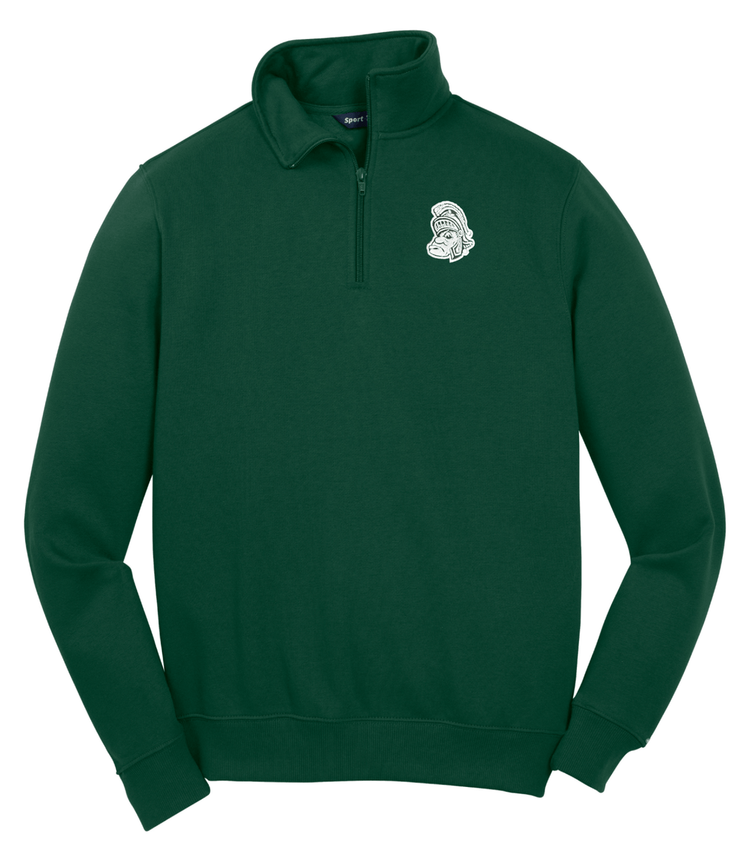 Michigan State Green Pullover Quarter-zip with Gruff Sparty patch Mock up on White Background