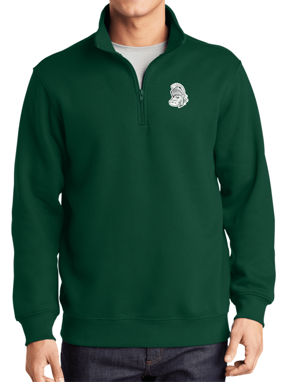 Michigan State Green Pullover Quarter-zip Mock up on male model with White Background