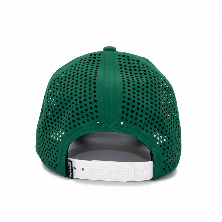Back view of green Michigan State hat with white snapback from Nudge Printing