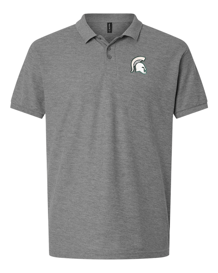 Grey Michigan State Polo with white and green Spartan Polo on the left chest. 
