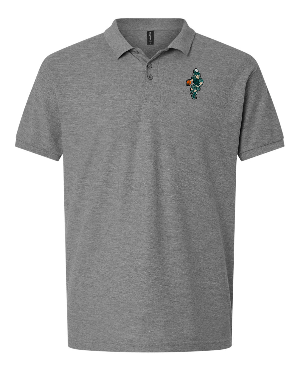 Grey Michigan State Polo with basketball Sparty embroidered on the left chest