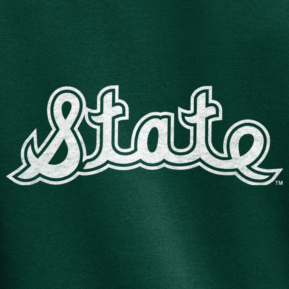 Close up view of Script State vintage logo from Michigan State University