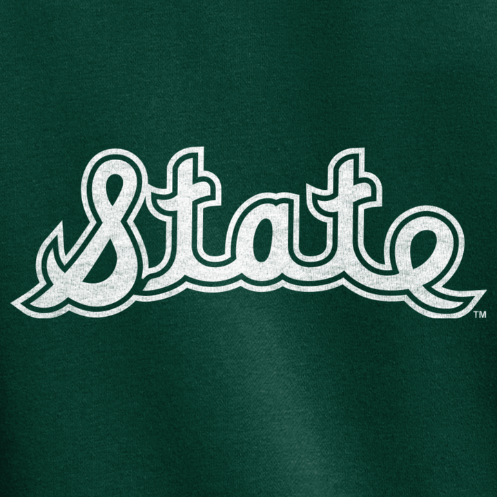 Close up view of Script State vintage logo from Michigan State University