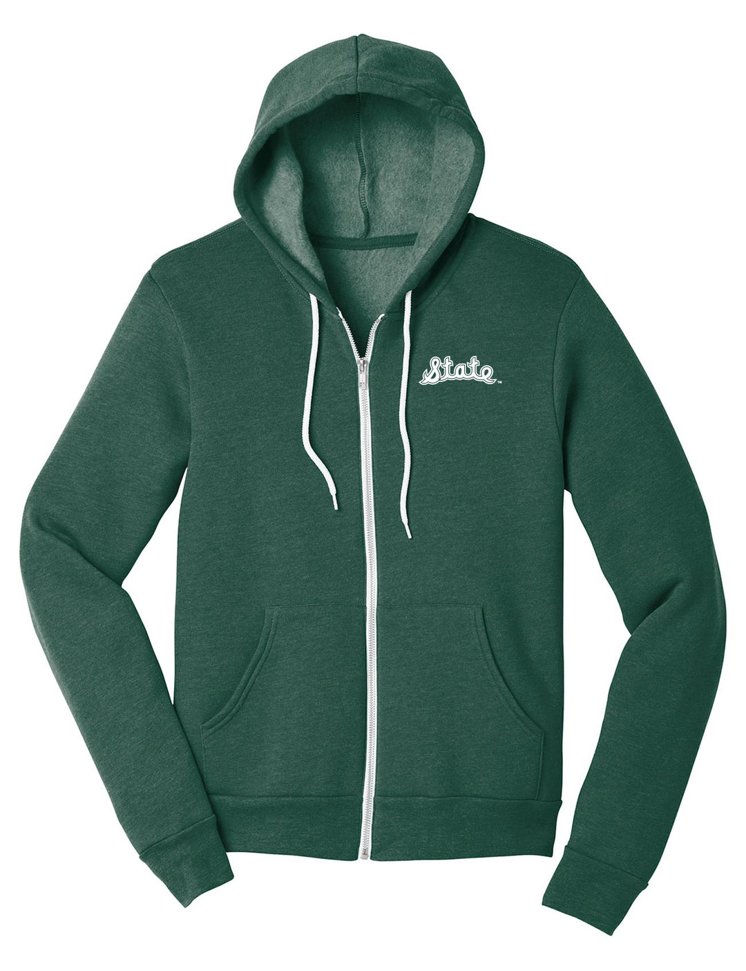 Michigan State Green Zip Up Hooded Sweatshirt with Cursive STATE Script logo