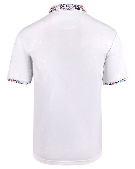 Back view of Michigan State Swannies white polo from Nudge Printing