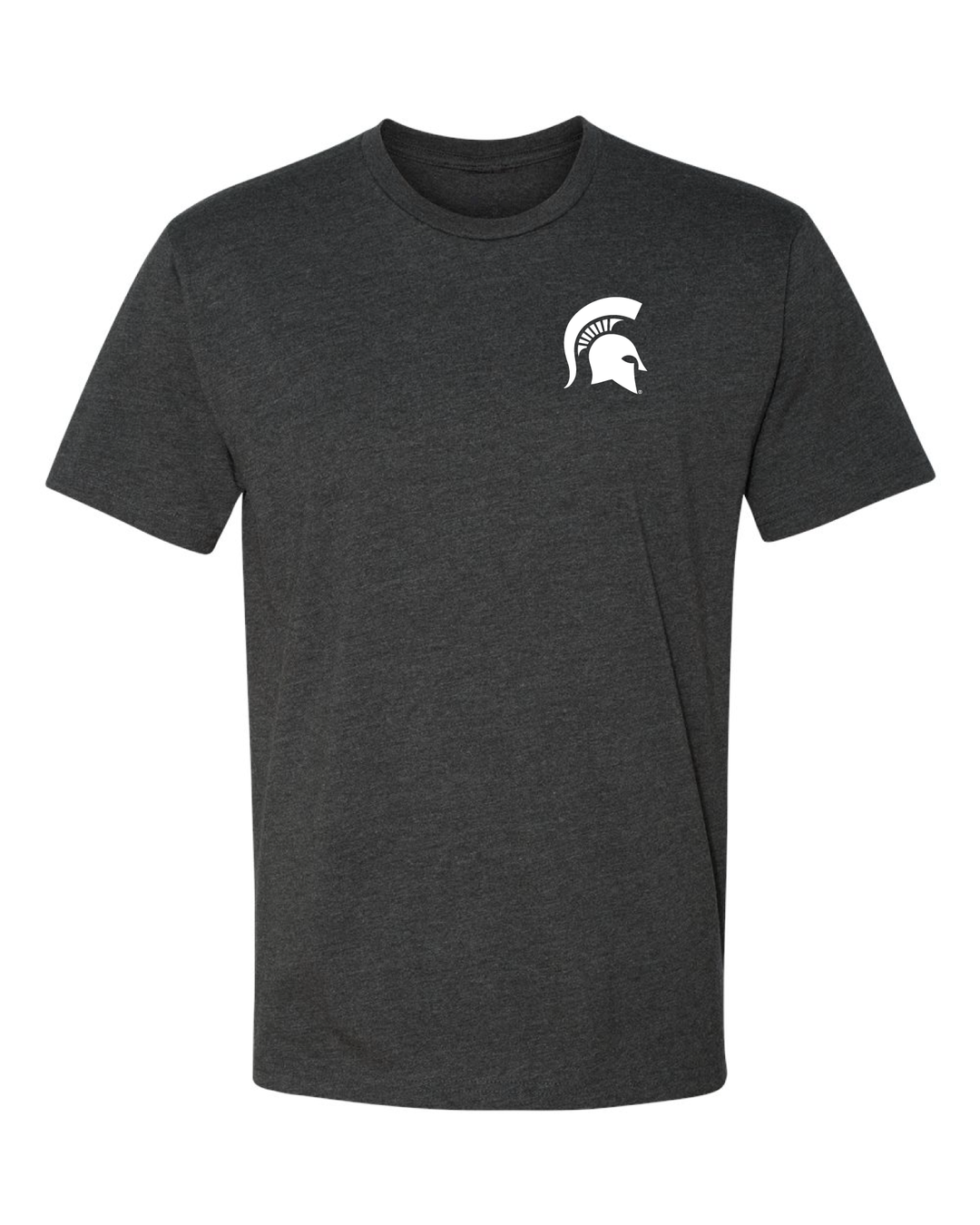 Dark Grey Michigan State Shirt with Spartan Helmet logo from Nudge Printing
