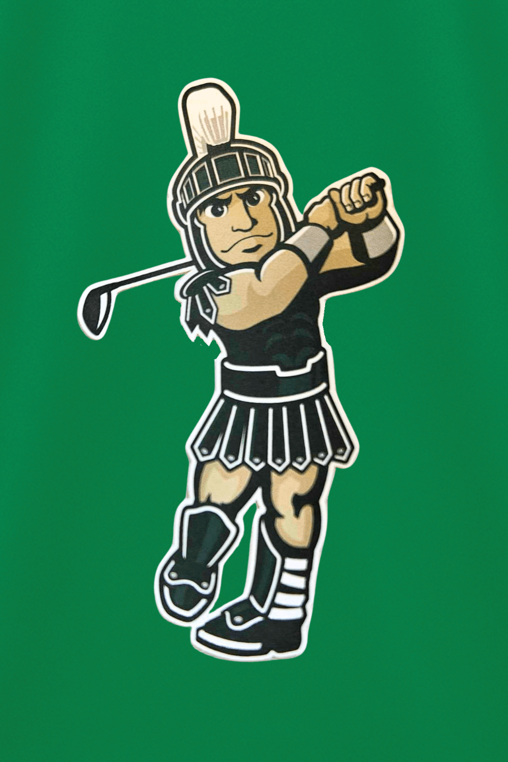 Michigan State Golfing Sparty logo on Kelly Green Augusta Quarter-zip close up view