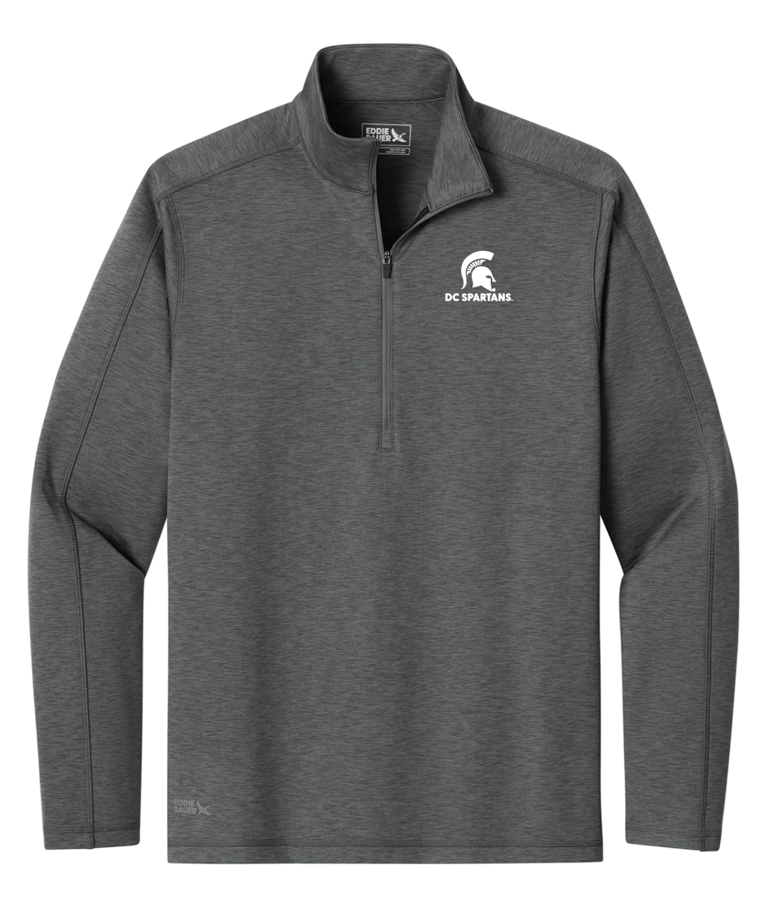 Michigan State Grey Eddie Bauer Quarter Zip Pullover with DC Spartans embroidered in white thread on White background
