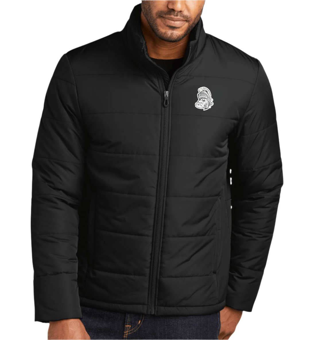Michigan State Gruff Sparty Puffer Jacket on model