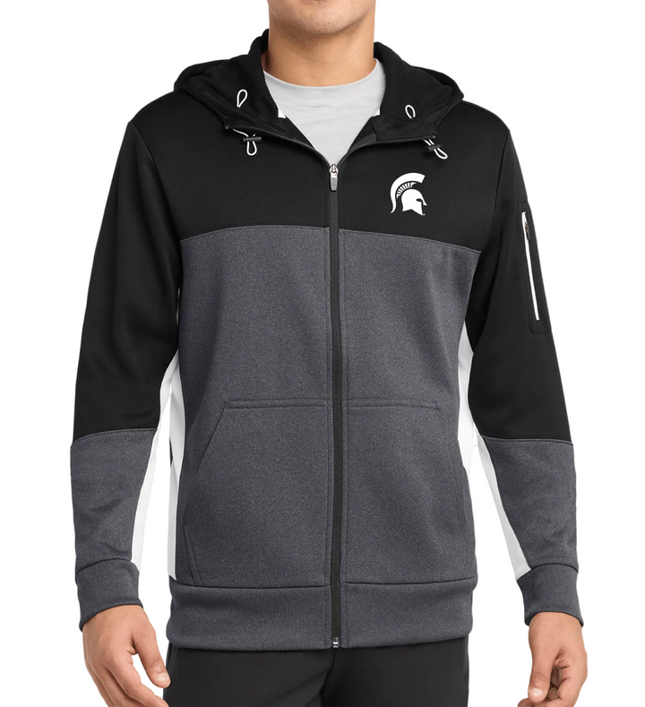 Michigan State University Sweatshirt Jacket with Spartan Helmet logo on white background