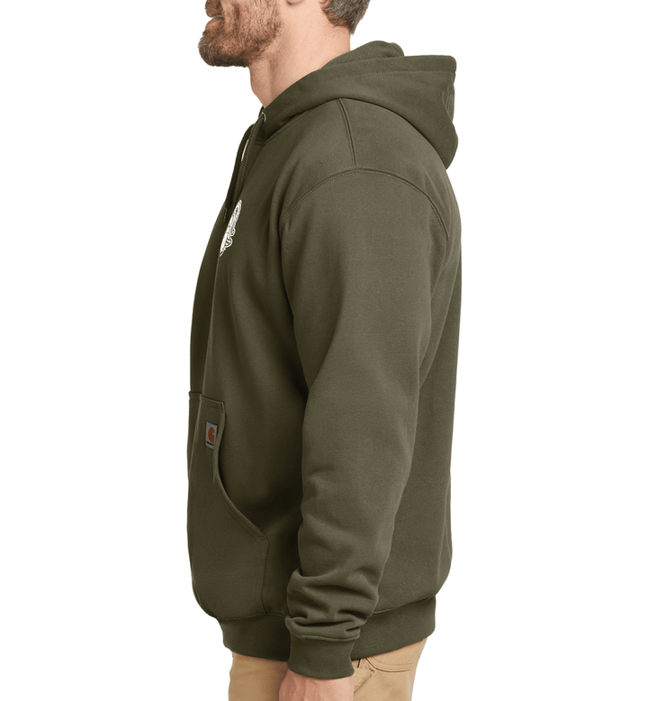 Side view of a Michigan State Gruff Sparty Charhartt Hoodie from Nudge Printing