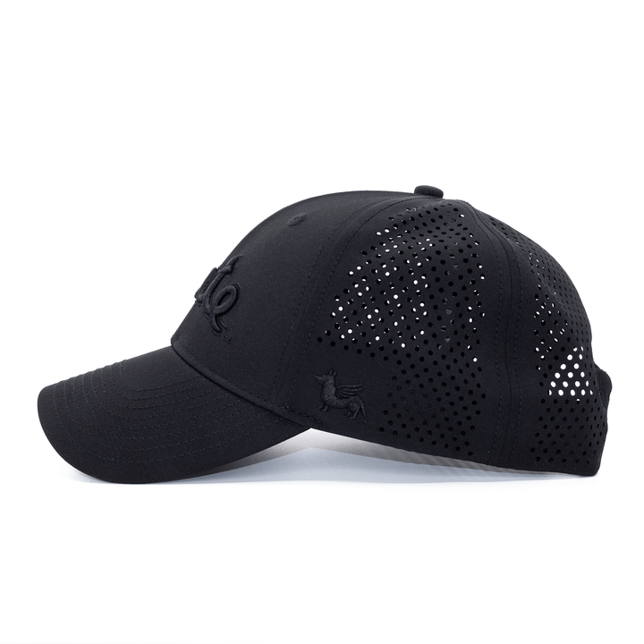 Left side view of the Michigan State all black State Script hat from Nudge Printing