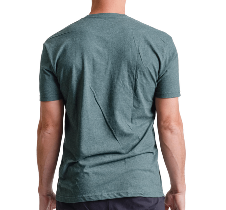Nudge Printing back view of model wearing a forest green Michigan State T-Shirt
