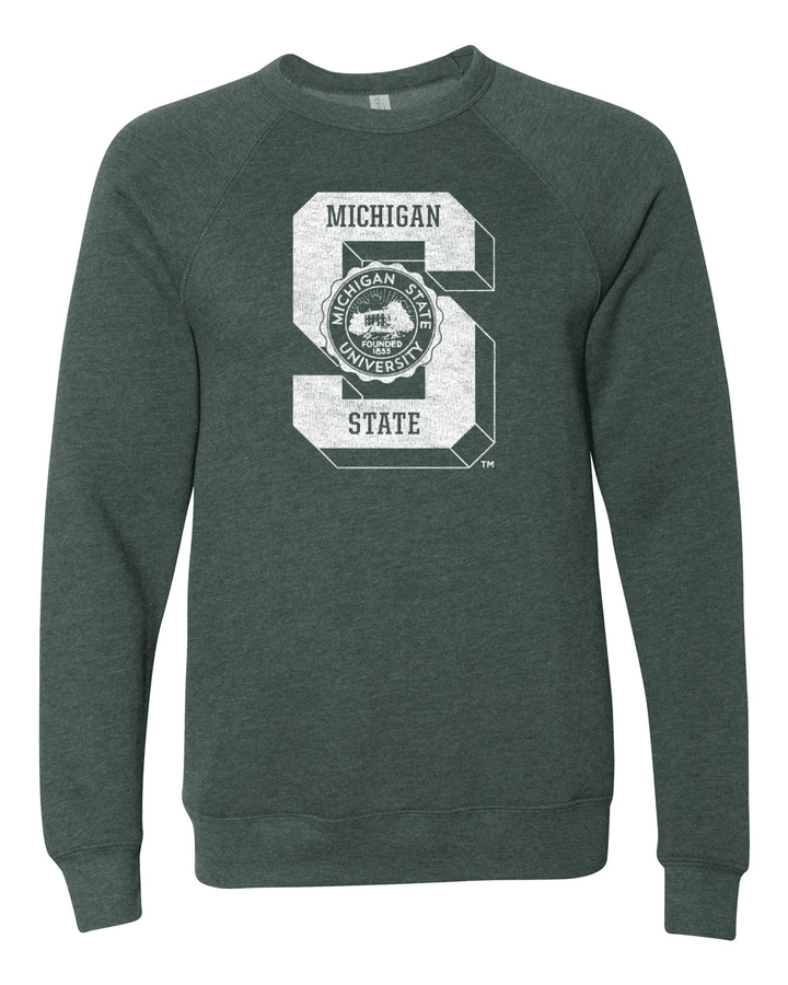 MSU Vintage Block S Crewneck Sweatshirt - Green