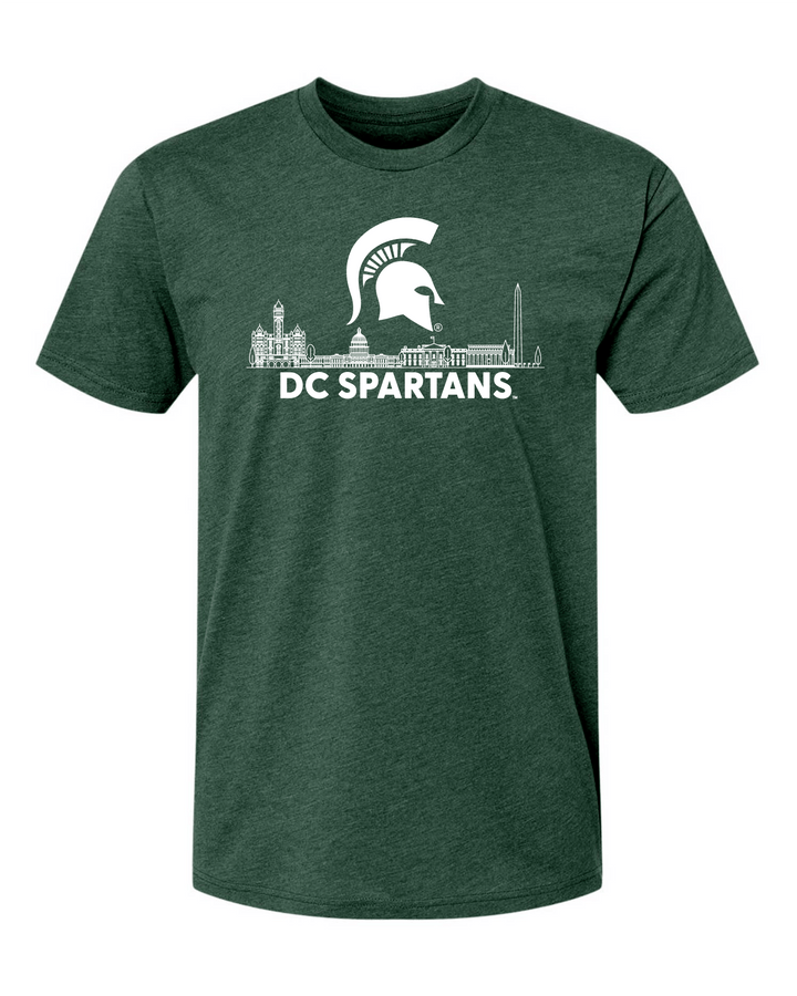Green Michigan State t-shirt sporting the DC Spartans Alumni Club logo printed in white ink on the chest