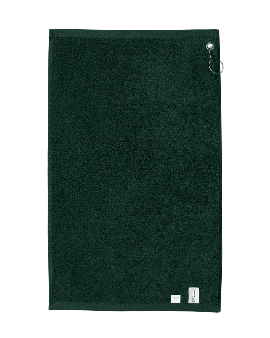 A dark green plush golf towel with a silver metal grommet on the left edge and a white embroidered Michigan State Spartans Gruff Sparty logo in the bottom right corner, shown against a plain white background.