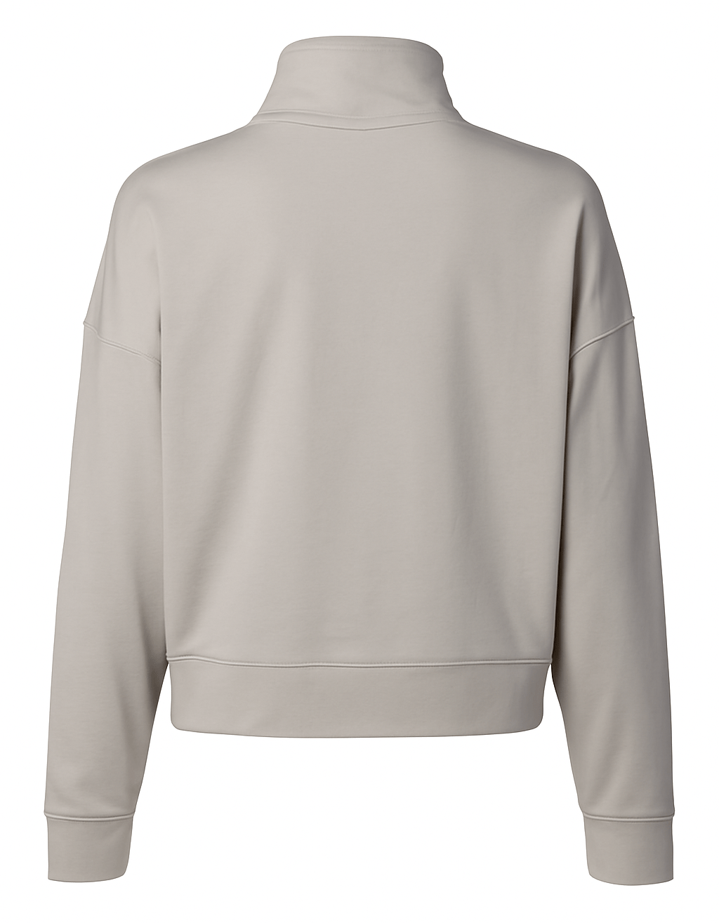 Back view of Michigan State University Women's Quarter-zip Pullover with Hospitality Business Logo on white background