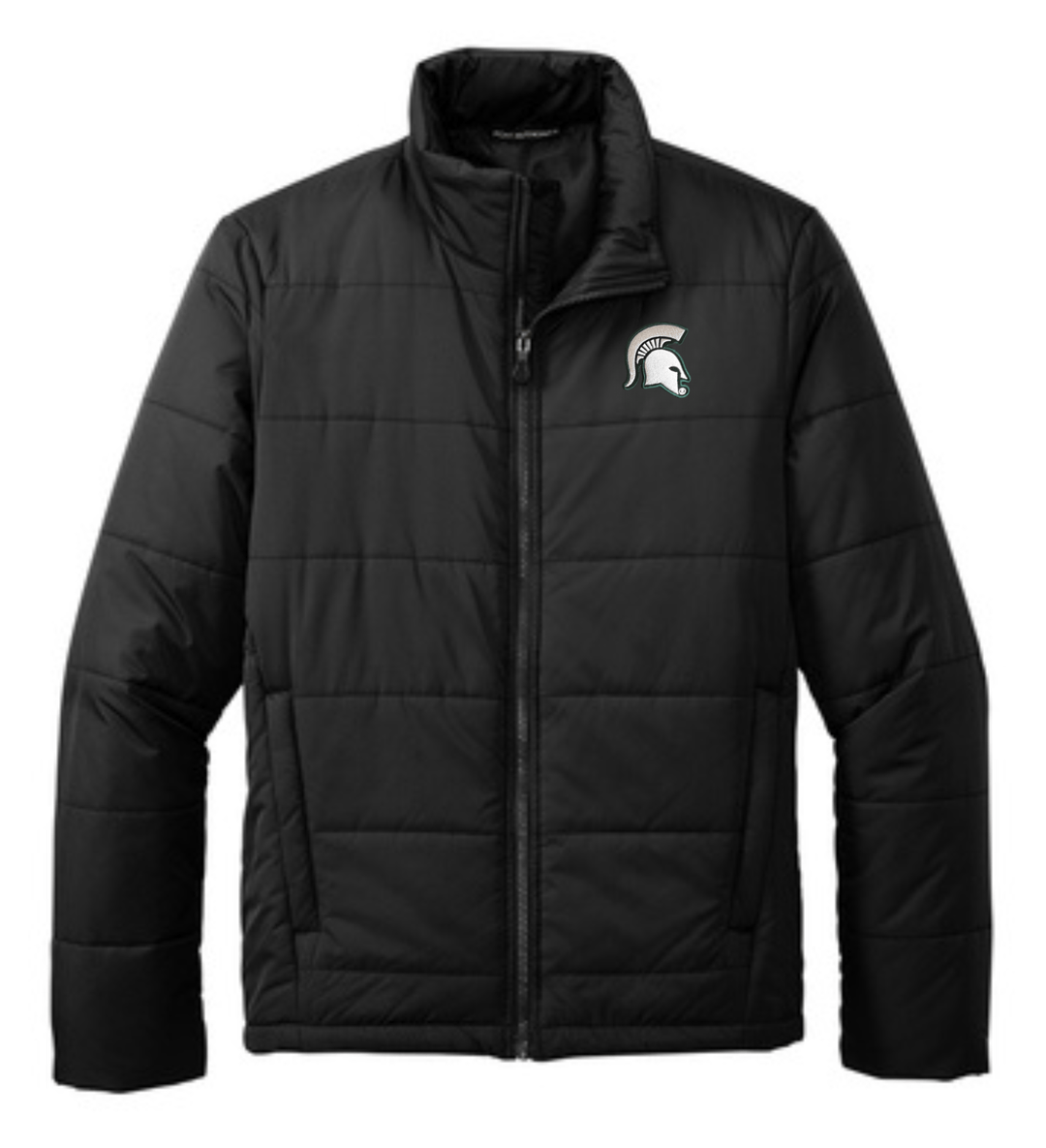 Michigan State Winter Puffer Jacket with Spartan Helmet Mock Up