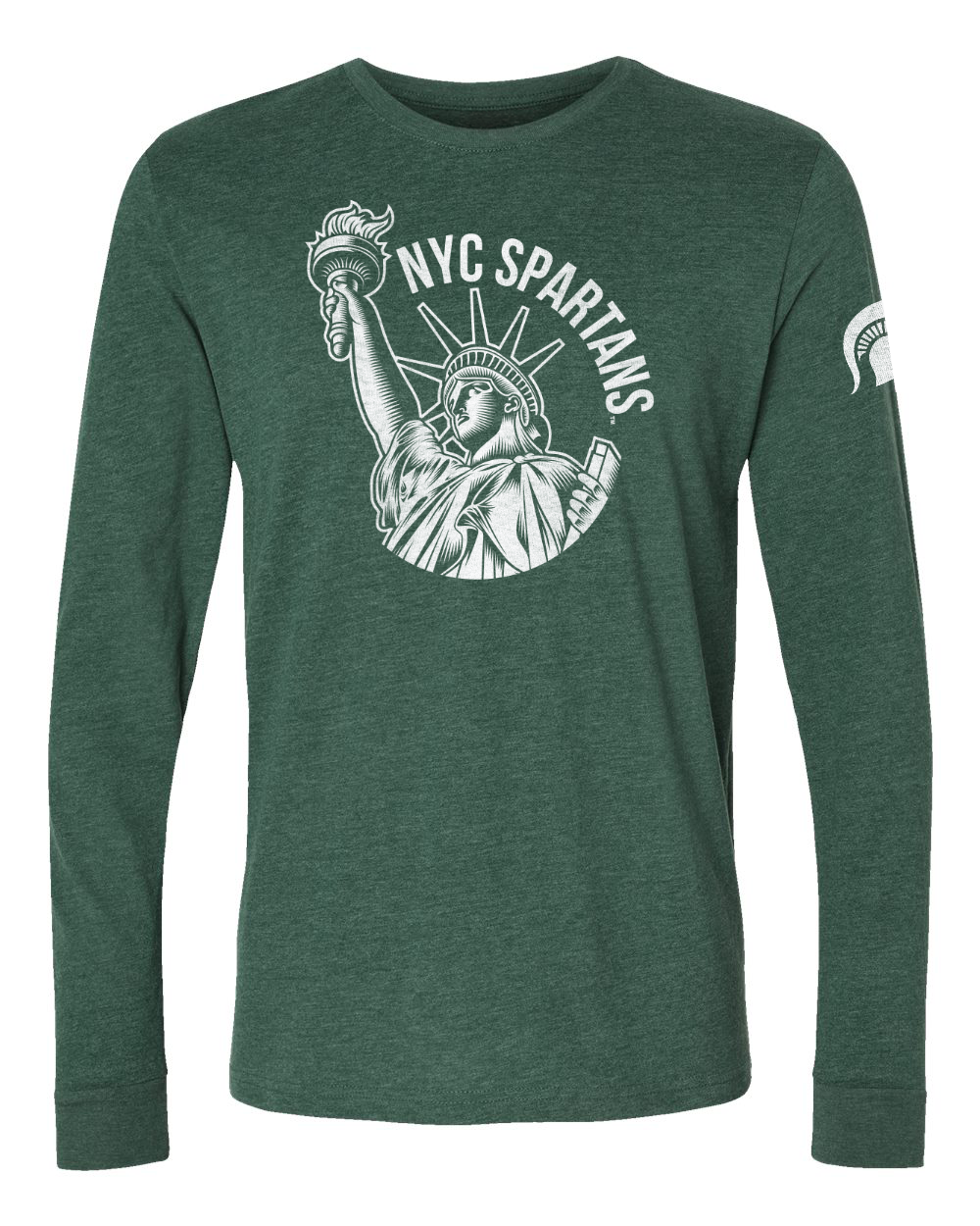 Green long-sleeve shirt with Statue of Liberty graphic and &