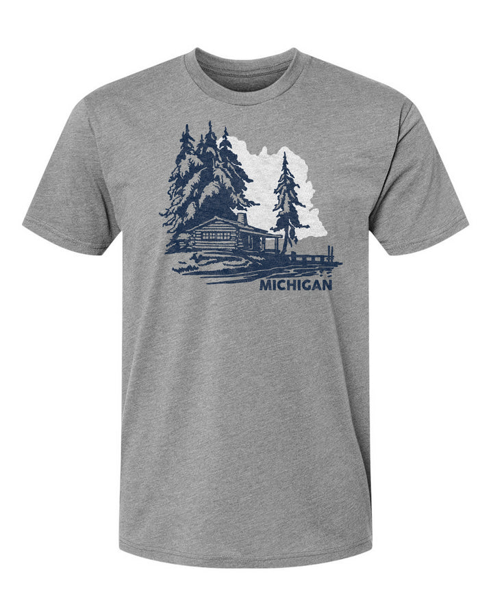 Grey State of Michigan Shirt with Lake House