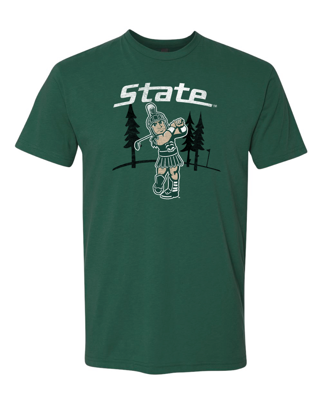 Michigan State Spartans Golfing Sparty with STATE Short Sleeve Green T-Shirt