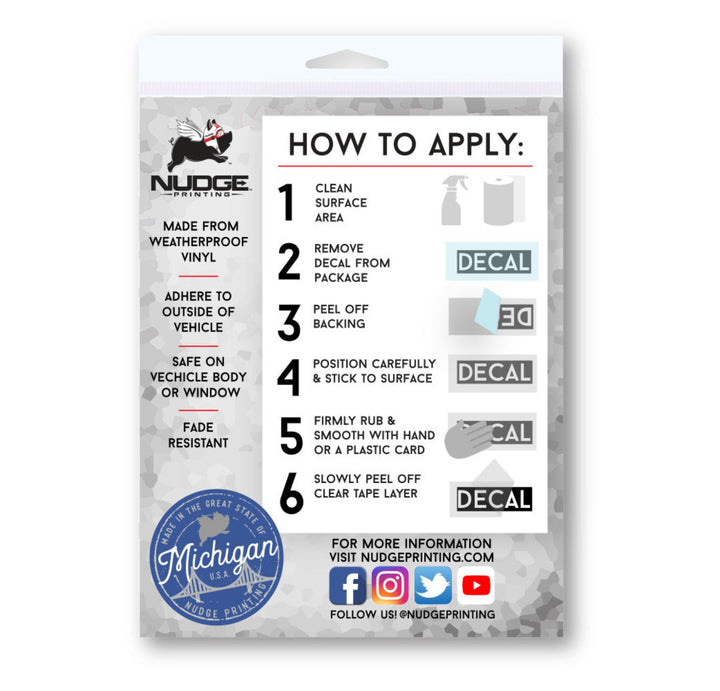 Nudge Printing How to Apply Decals Instructions on packaging