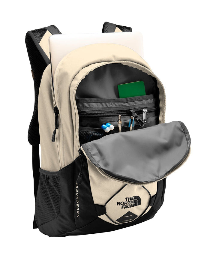 Inside view of an Ivory North Face groundwork backpack from Nudge Printing