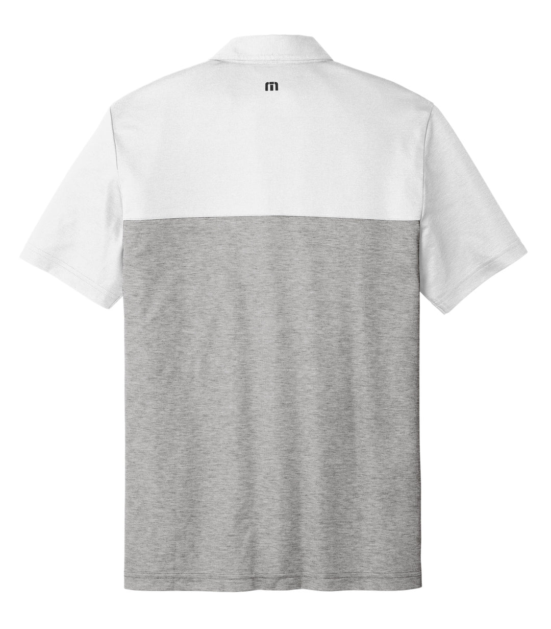 Back of white and grey Travis Mathew Colorblock Polo