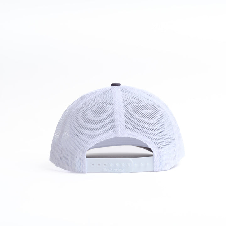 Nudge Printing Grey and White trucker hat back