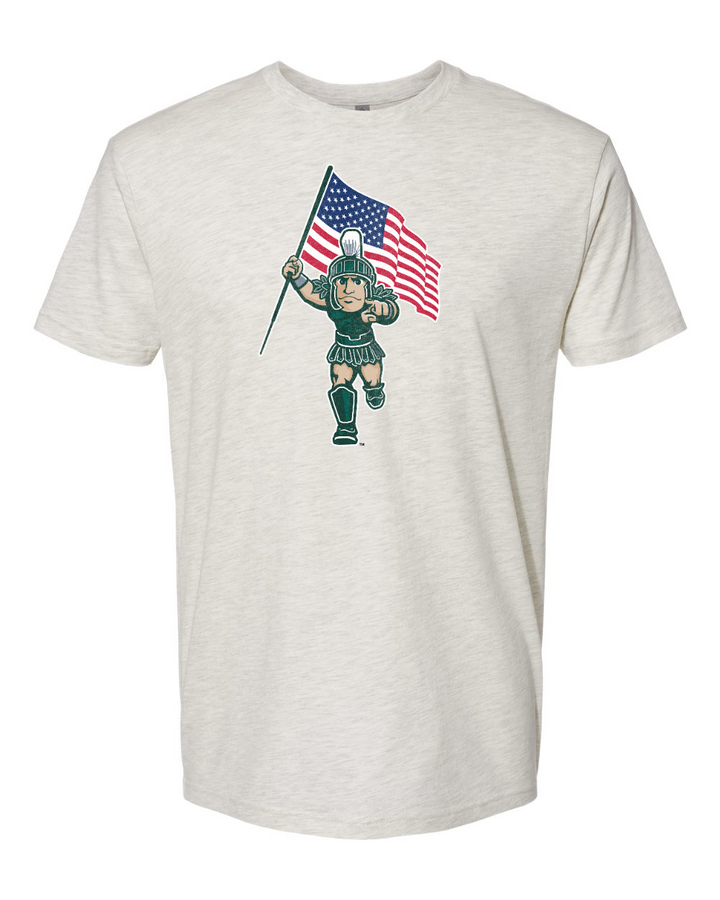 MSU Sparty with American Flag on Oatmeal T-shirt