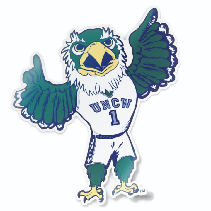 UNC Wilmington Sammy C Hawk Mascot in Uniform Car Decal for Cars, Laptops, Water Bottles, and Cornhole Boards